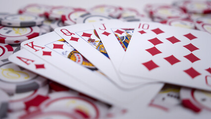 Closeup shot of poker cards and chips