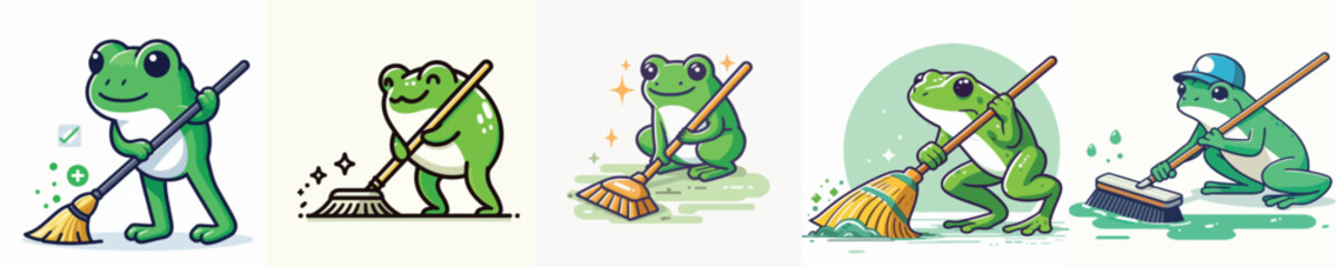 vector of a frog sweeping 