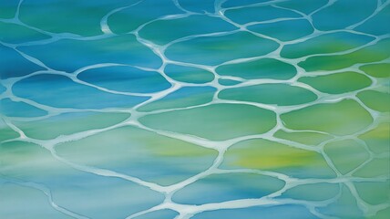 Abstract water surface with light reflections creating a network of shapes in shades of blue green