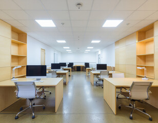 Wooden and white open space office corner