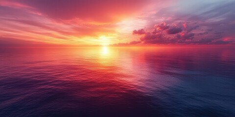 Vibrant Sunset Reflected on Tranquil Sea — Warm Dreamy Horizon for Travel, Nature, and Editorial Use