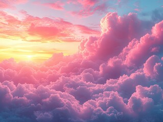 Pastel Sunrise Sky with Radiant Pink and Purple Clouds — Dreamy Atmospheric Background for Nature and Travel Themes