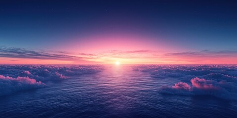 Radiant Sunrise Over Ocean Horizon — Colorful Sky and Reflective Sea for Travel, Meditation, and Inspirational Use