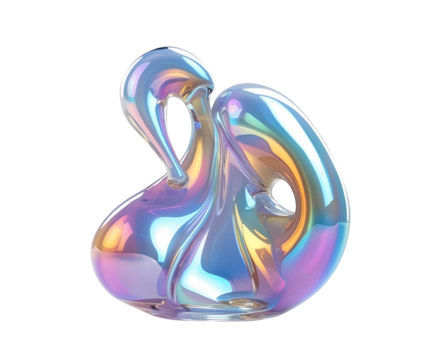 3D-rendered iridescent design element with a liquid, organic glass gradient form. Transparent and floating on a clear background—ideal for modern branding, UI/UX design, digital art, or creative visua