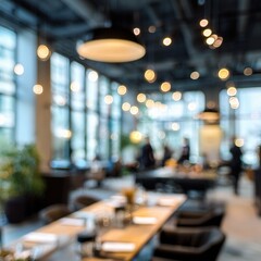 Blurry View of Modern Corporate Dining Area with Stylish Decor