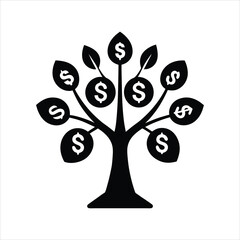 Money Tree Business Growth Silhouette Icon