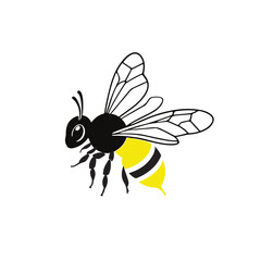 Bee flying near honey on a white background in a summer garden