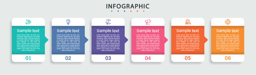Obraz premium Infographic vector design template with 6 options, steps or processes. Can be used for workflow layout, diagram, annual report, web design 