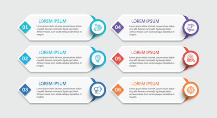 Infographic vector design template with 6 options, steps or processes. Can be used for workflow layout, diagram, annual report, web design	
