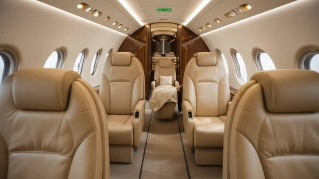 Luxurious interior of private business jet