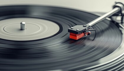 Detailed Image Of Record Player Featuring Tonearm Placed On Vinyl Record, Highlighting Music Industry Nostalgia With Vintage Technology Appeal.
