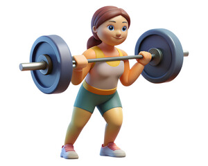 Obraz premium Woman Lifting Heavy Barbell 3D Rendering - Strength, Determination & Resilience Conceptual Icon on Transparent Background