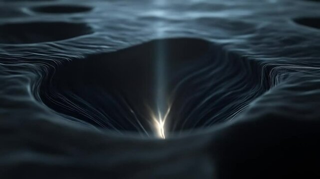 Abstract, deep space crater with flowing, ethereal lines.  Intricate, layered textures in a dark, mysterious landscape