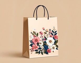 paperbag with floral decorative print on the surface