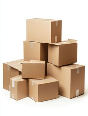 Pile of cardboard boxes isolated on white background
