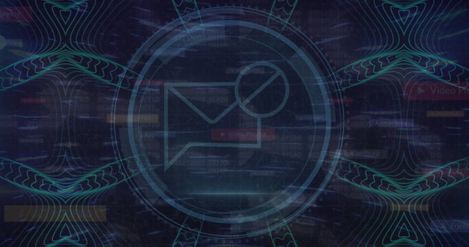 Displaying envelope icon showing notification badge on dashboard, with code and neon waveforms - Powered by Adobe