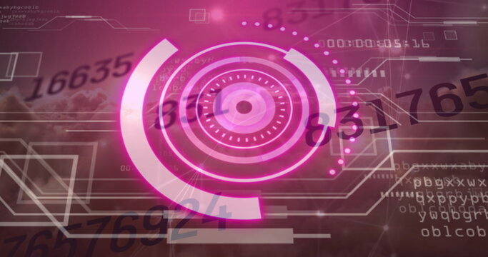 Displaying concentric gauge hovering over cloud backdrop with segmented arcs and numeric readouts