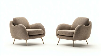 A stylish set of modern armchairs in a neutral beige fabric, perfect for enhancing any living space