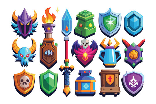 Coat of Arms Collection with Festive Icon Elements in Vector Style