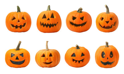 Nine carved pumpkins, Halloween theme