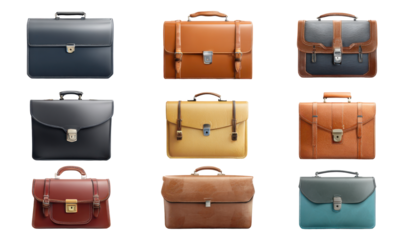 Nine different leather briefcases