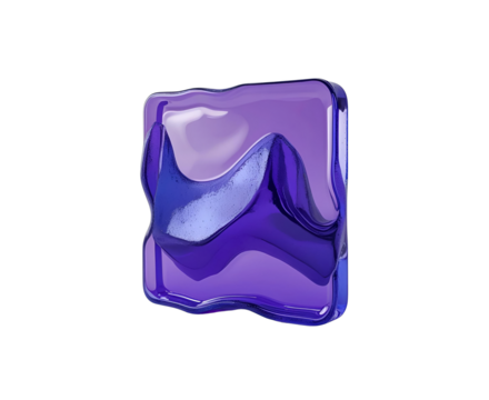 3D-rendered abstract background featuring a violet blue square glass shape with translucent texture. Isolated on a white background—perfect for modern design, branding, digital visuals, tech layouts, 