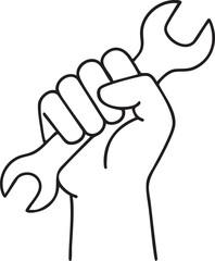 Hand Holding a Wrench Line Art Illustration for Repair Construction and Empowerment Themes with a Simple Design