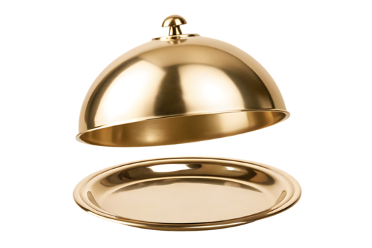 Gold serving dome and tray isolated on a white background png ai generated