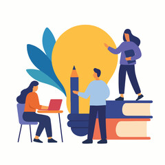 vector of people sitting on a pile of books