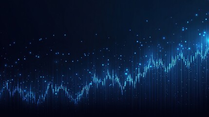 Abstract Blue Neon Dotted Financial Uptrend Chart Background