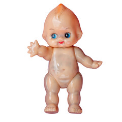 vintage Plasticine baby doll isolated on white background.
