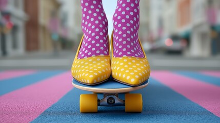  Stylish Feet Roll Down The Vibrant Street Colorful Shoes Enjoy Summer Skateboarding