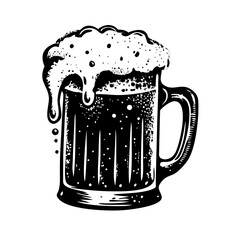 Vintage beer mug illustration with foamy top and retro stipple shading texture