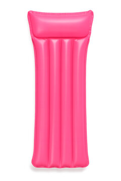 Bright pink inflatable air mattress isolated on a transparent background