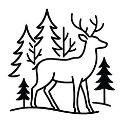 A minimalist outline featuring a wildlife animal silhouette in a winter forest silhouettes style, created in simplified 