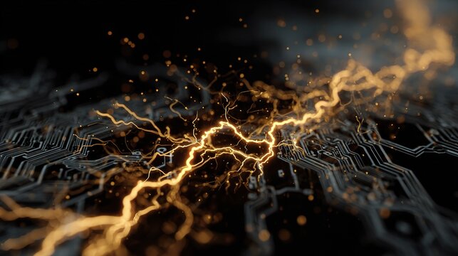 Abstract Technology Structure with Circuit Patterns and Light Effects