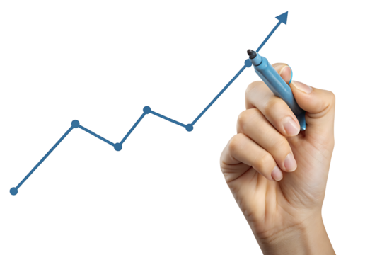 Hand drawing upward trending graph isolated on a white background - Powered by Adobe