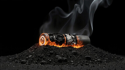 Lithium battery technology being caught on fire, danger battery charging	