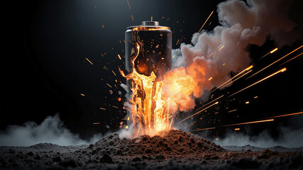 Lithium battery technology being caught on fire, danger battery charging	