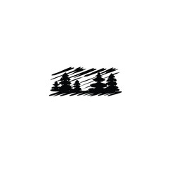A forest silhouette with abstract brushstroke patterns on white background