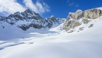 Fototapeta premium Snowy mountain peaks under a clear sky.