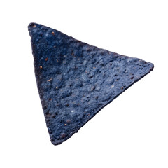 Close up of a blue corn tortilla chip snack for food photography needs isolated on transparent background