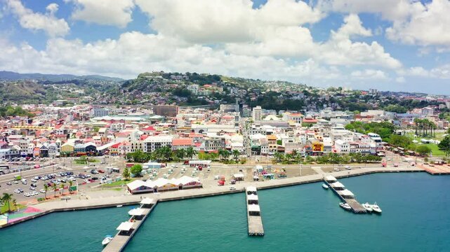 Fort de France skyline with camera pull back. Fort de France is a commune and the capital city of Martinique.