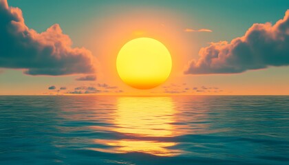 Obraz premium A vibrant sunset over a tranquil ocean.