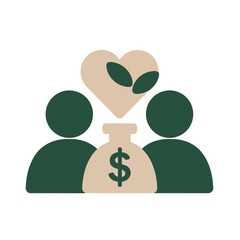Sustainable finance icon with people, heart and money bag symbol