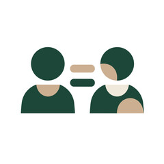 Equality icon with two abstract people and equal sign in between

