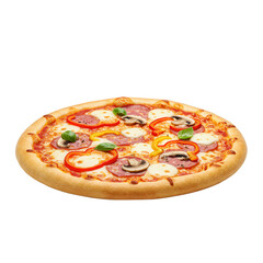 Delicious Salami and Pepper Pizza on Transparent Background