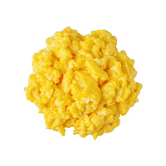 Fluffy Golden Yellow Scrambled Eggs Overhead Closeup