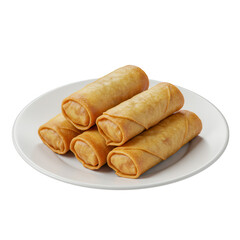 Four Crispy Golden Egg Rolls on White Plate