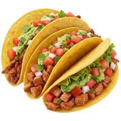 Three Crispy Tacos with Seasoned Meat, Guacamole, and Fresh